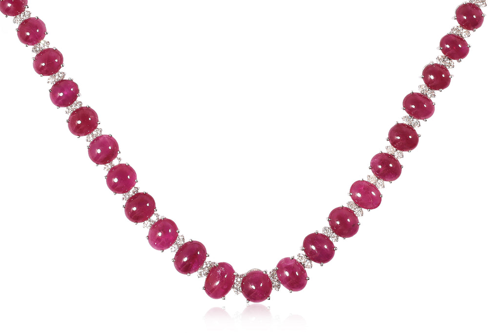 A LEAD GLASS FILLED RUBY AND DIAMOND NECKLACE