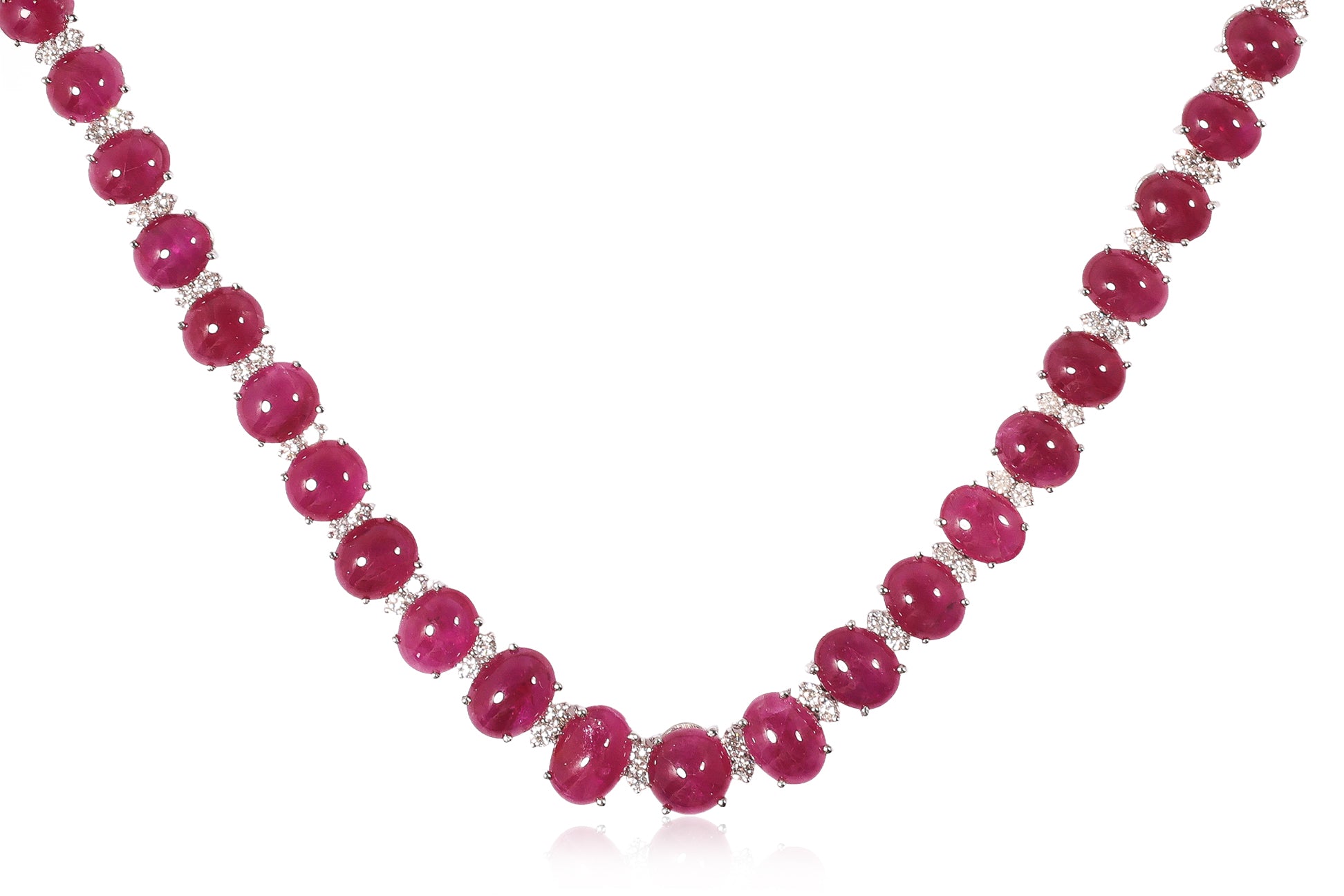 A LEAD GLASS FILLED RUBY AND DIAMOND NECKLACE
