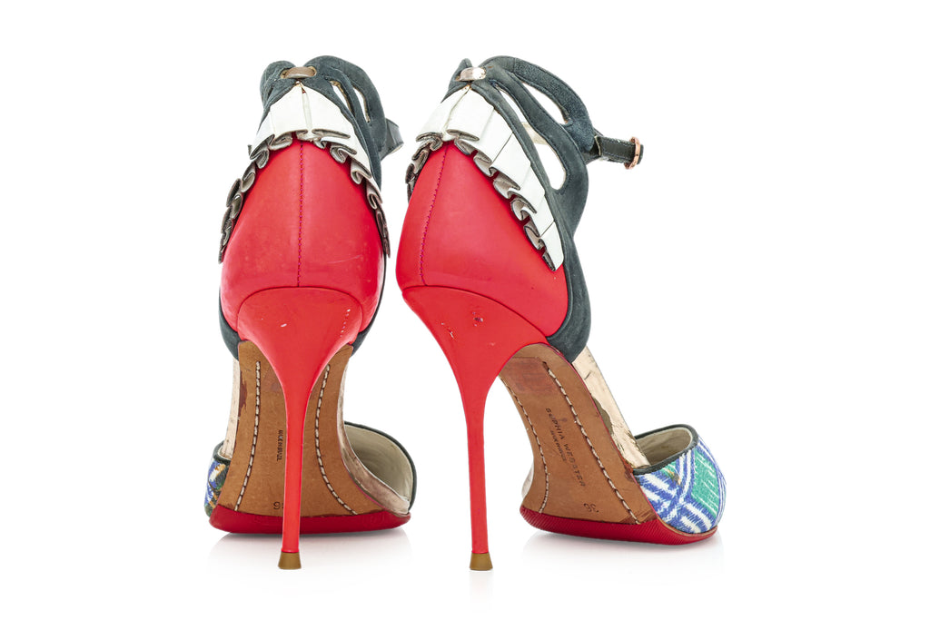 SOPHIA WEBSTER - A PAIR OF MULTICOLOUR TARTAN PRINT HIGH-HEEL PUMPS