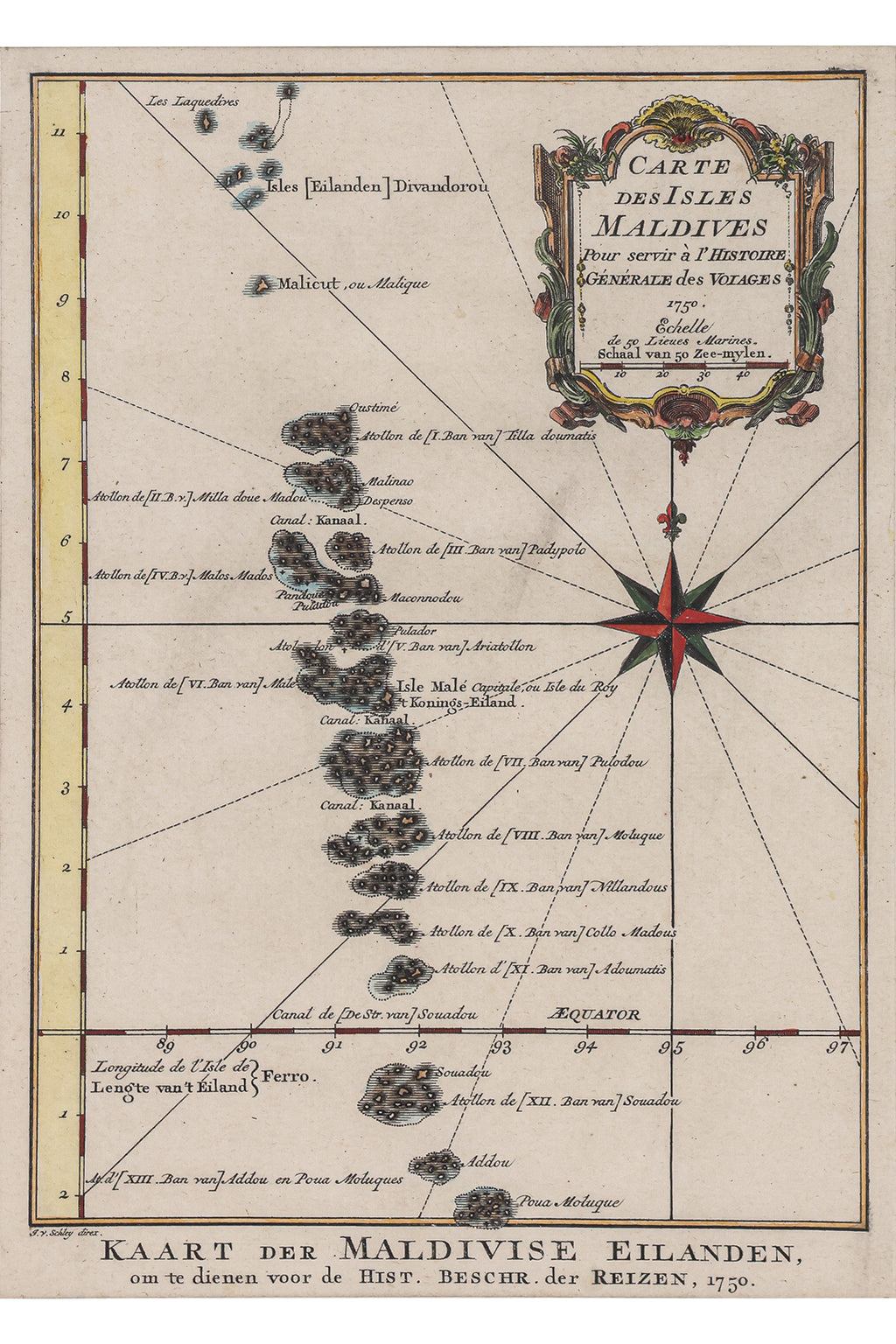 CARTE DES ISLES MALDIVES, JACQUES-NICHOLAS BELLIN, 1746-1780