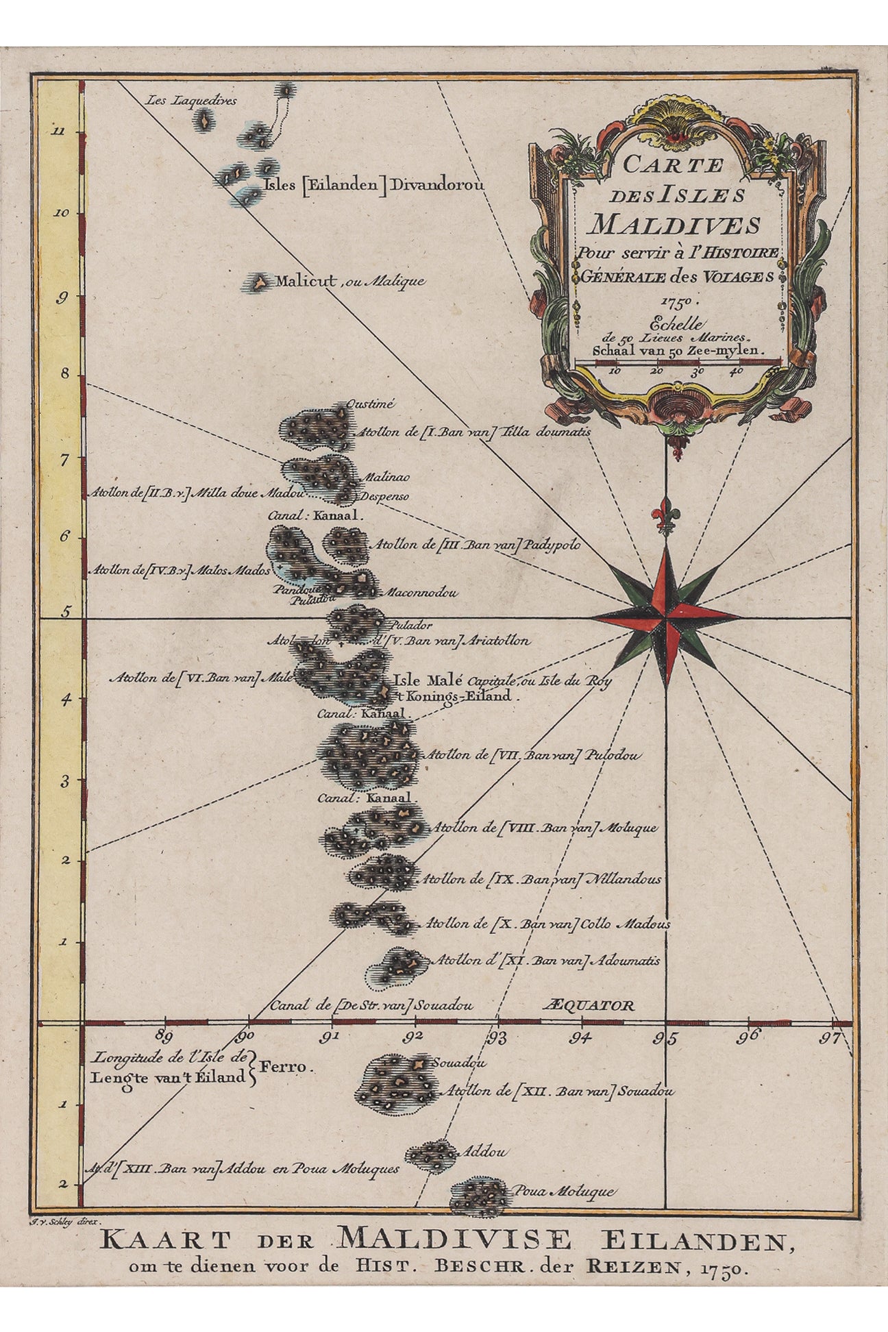 CARTE DES ISLES MALDIVES, JACQUES-NICHOLAS BELLIN, 1746-1780