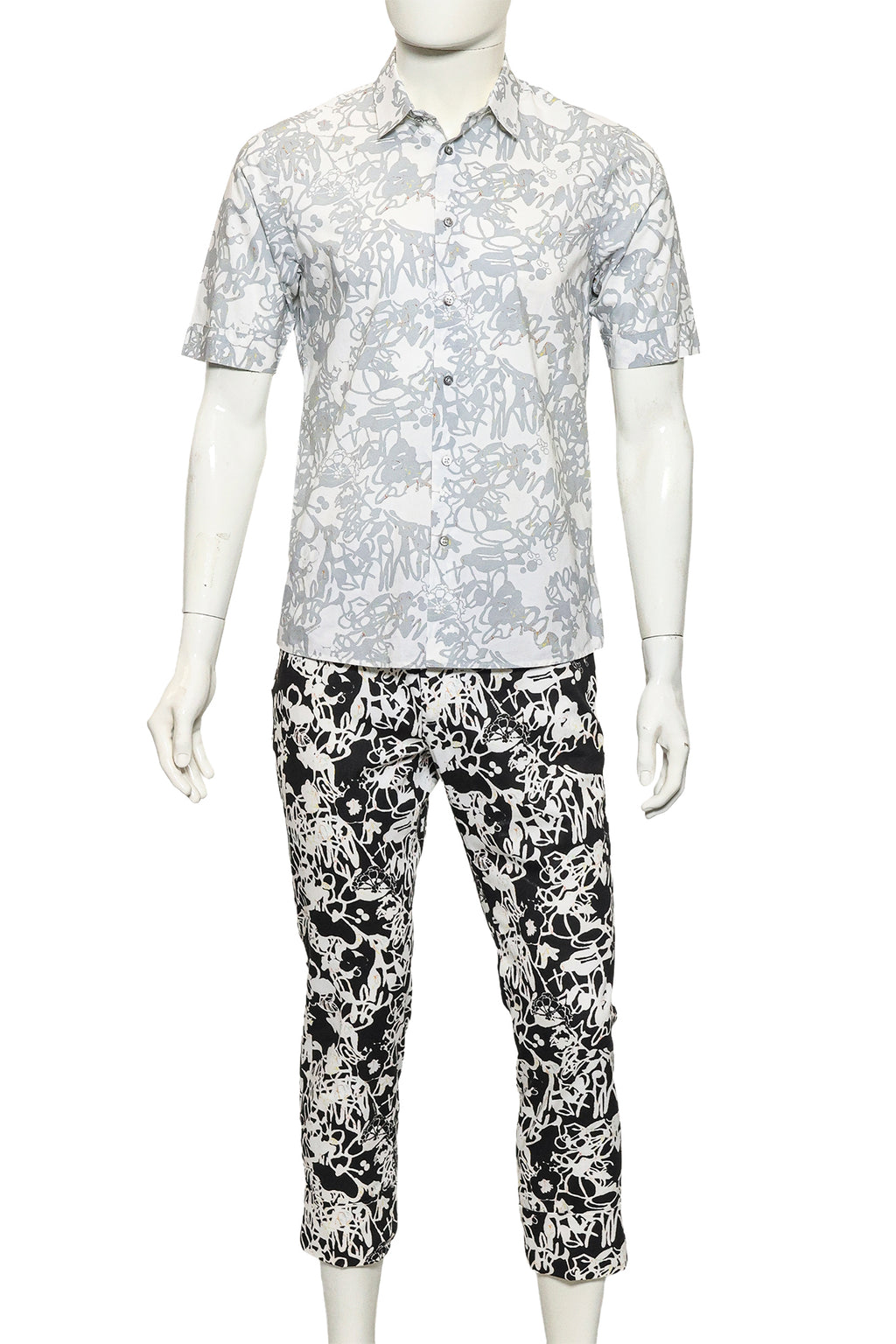 JIL SANDER - A SCRIBBLE PRINT SHIRT AND TROUSERS ENSEMBLE