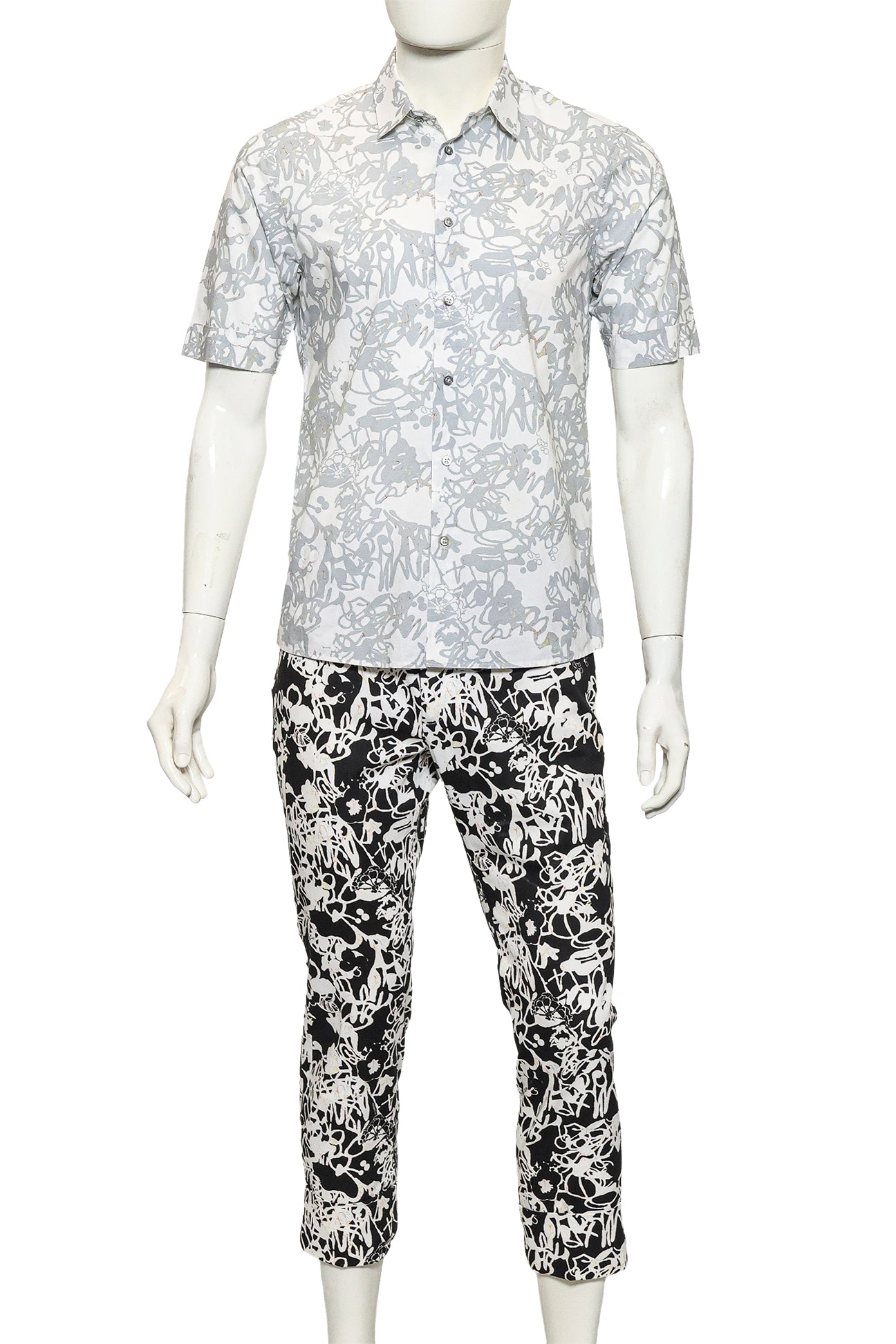 JIL SANDER - A SCRIBBLE PRINT SHIRT AND TROUSERS ENSEMBLE