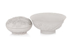 A CARVED BISCUIT PORCELAIN BOWL AND CIRCULAR BOX