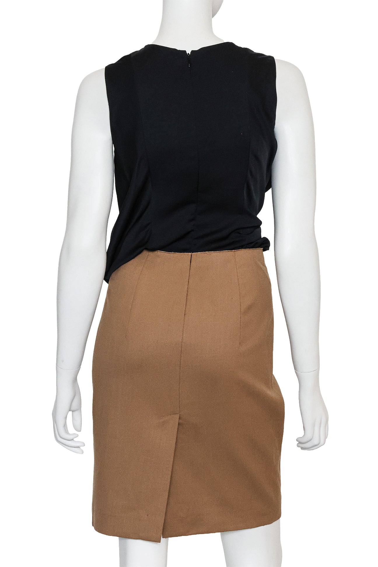 CARVEN - A BLACK AND CAMEL SLEEVELESS DRESS
