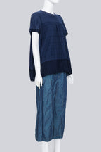 COMME DES GARCONS TRICOT - A 2017 NAVY FLORAL T-SHIRT AND PEARLESCENT DROPCROTCH SHORTS ENSEMBLE