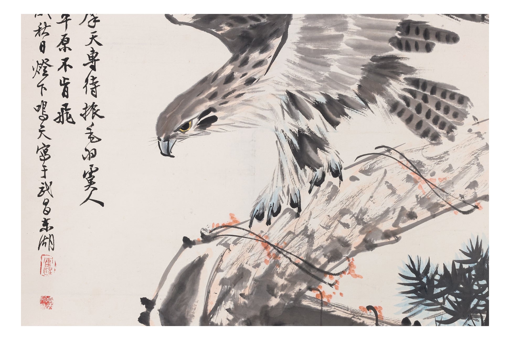 MING TIAN (CHINESE) - A HAWK ON A PINE TREE
