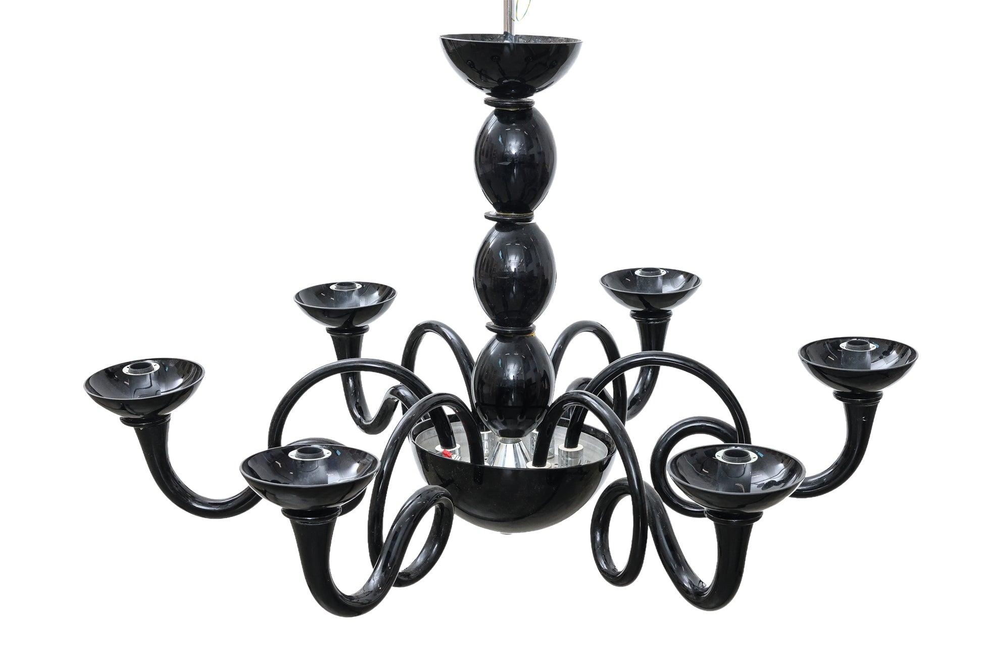 AN ARTEMIDE 'PANTALICA' BLACK GLASS CHANDELIER, DESIGNED BY ORNI HALLOWEEN