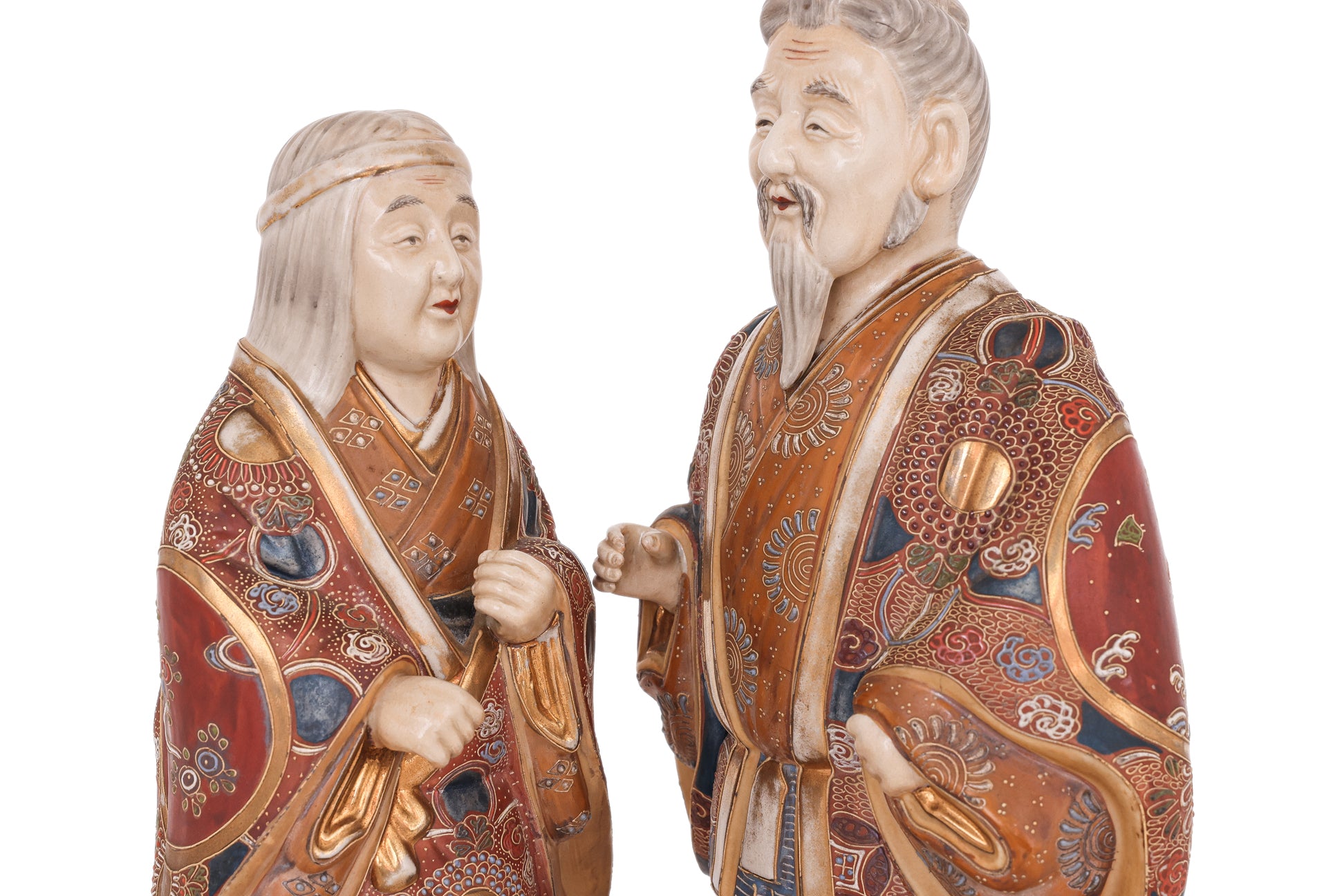 A LARGE PAIR OF KUTANI WARE TAKASAGO FIGURES