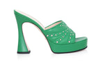 GUCCI - A PAIR OF GREEN STUDDED AND QUILTED HEELS