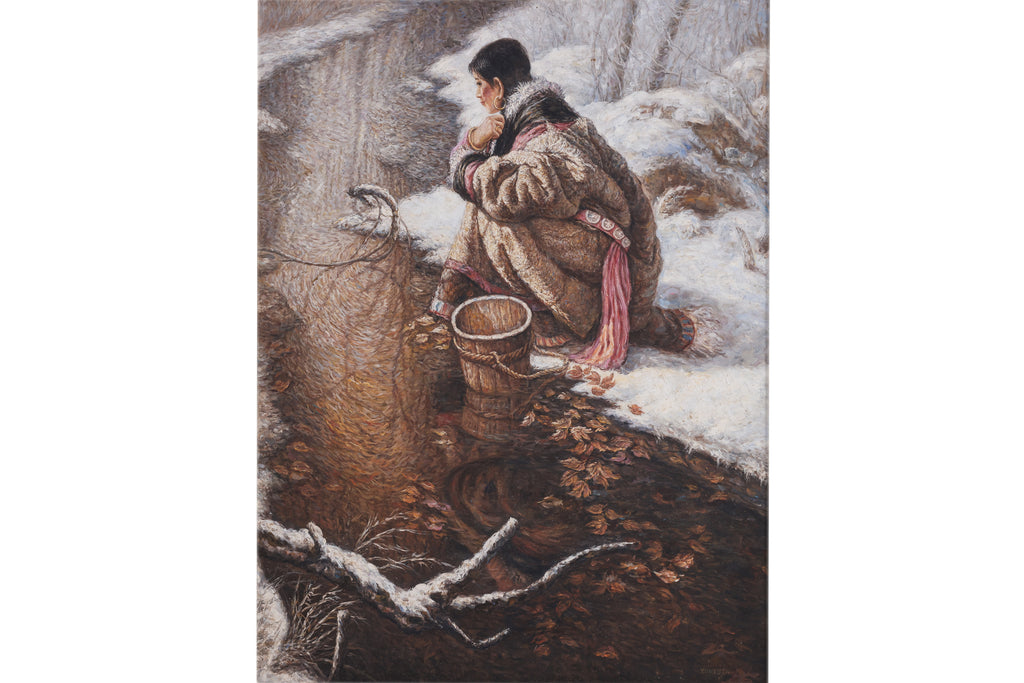 YONG JIN (CHINESE, 20TH CENTURY) - A LADY BESIDE A STREAM IN WINTER