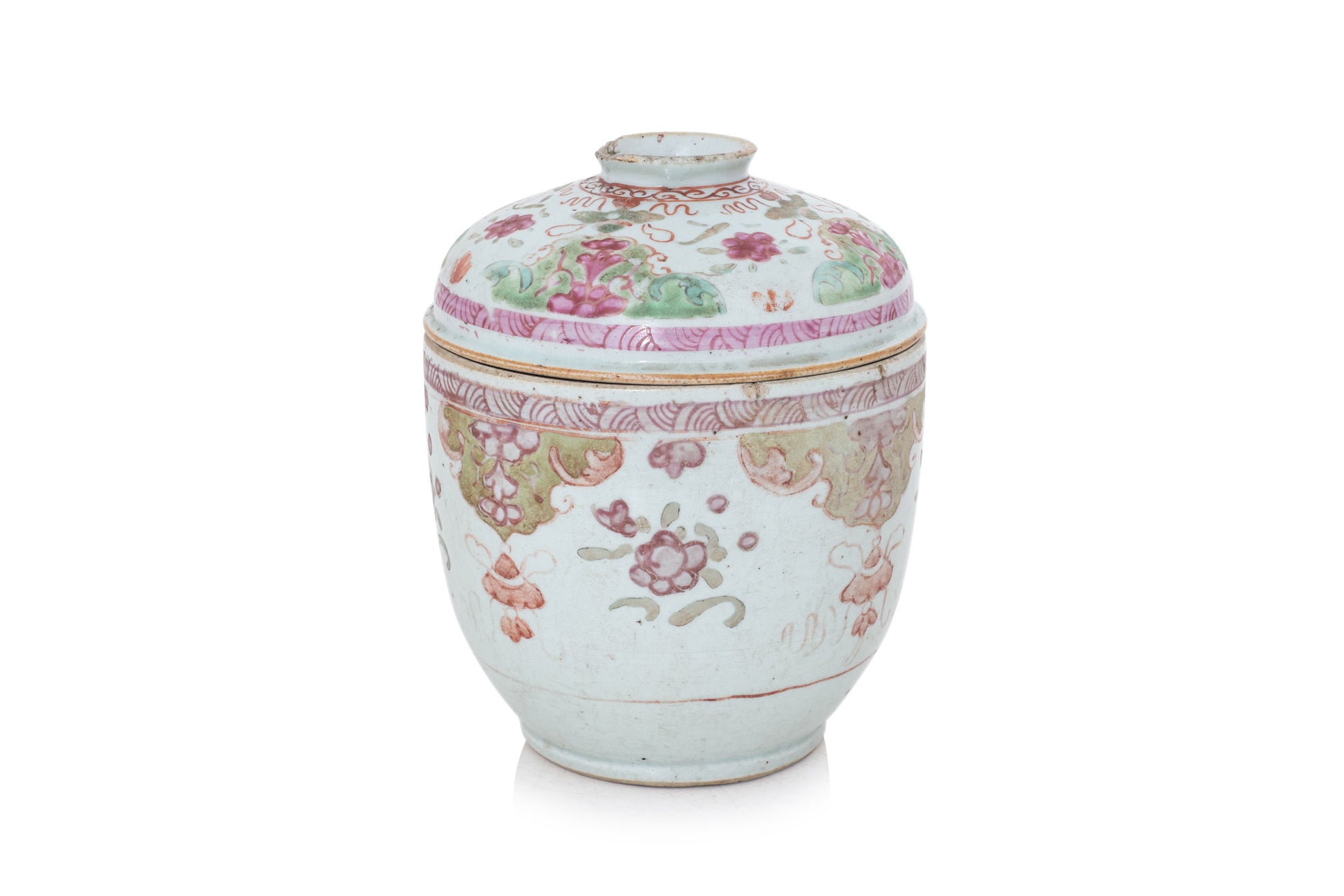 A LARGE POLYCHROME ENAMELLED BOWL AND COVER