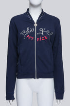 BLUGIRL FITNICE - A NAVY BLUE ZIP-UP SWEATER WITH GEM EMBELLISHMENTS