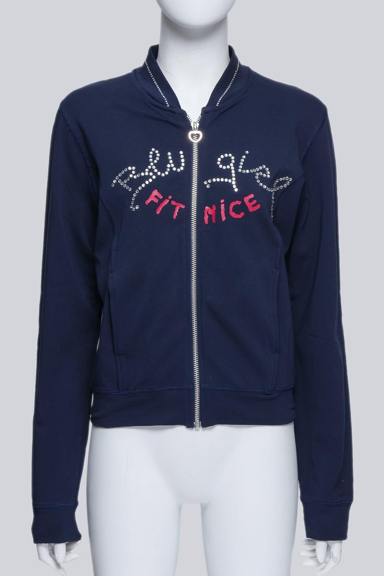 BLUGIRL FITNICE - A NAVY BLUE ZIP-UP SWEATER WITH GEM EMBELLISHMENTS