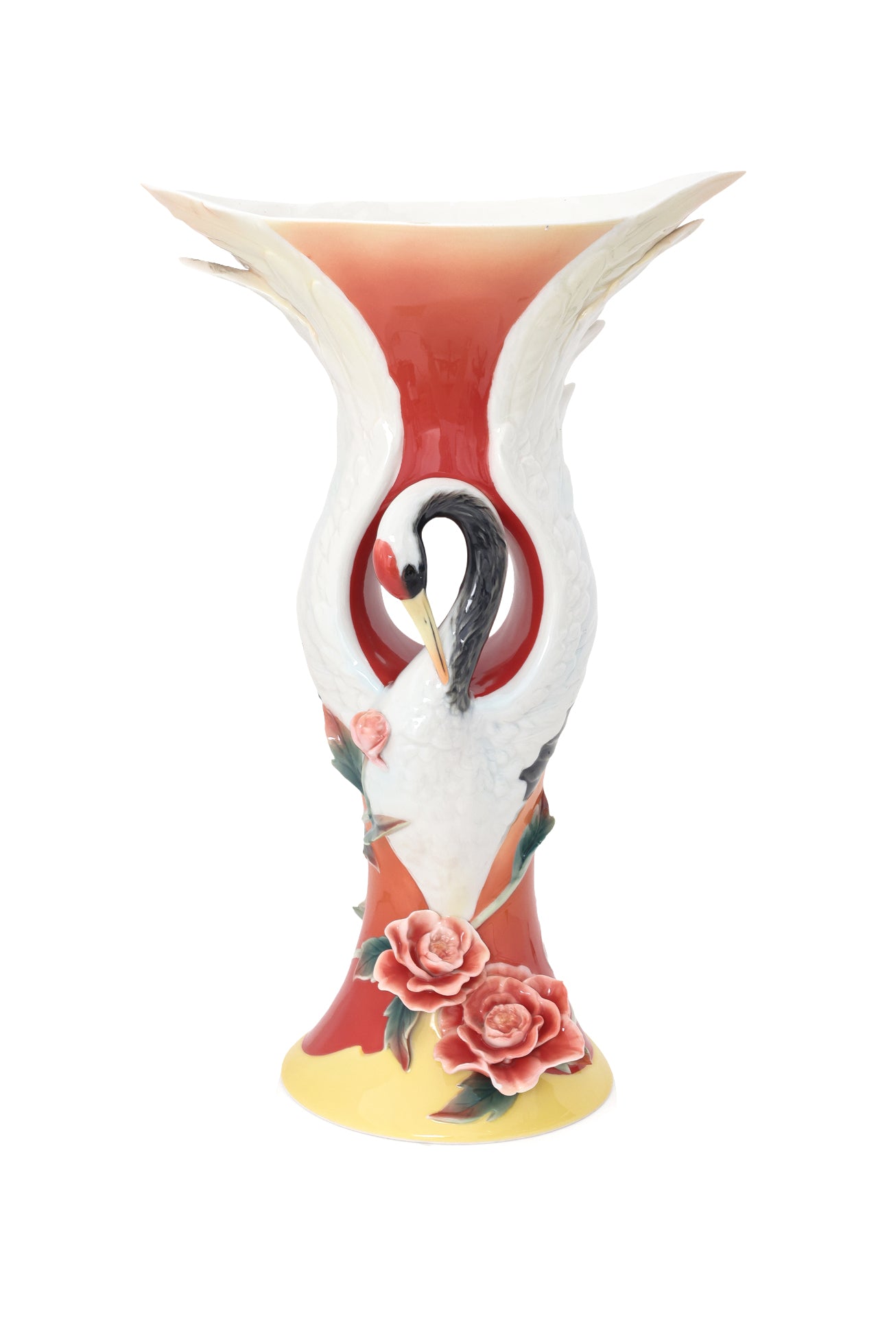 A FRANZ CRANE AND ROSES PORCELAIN VASE