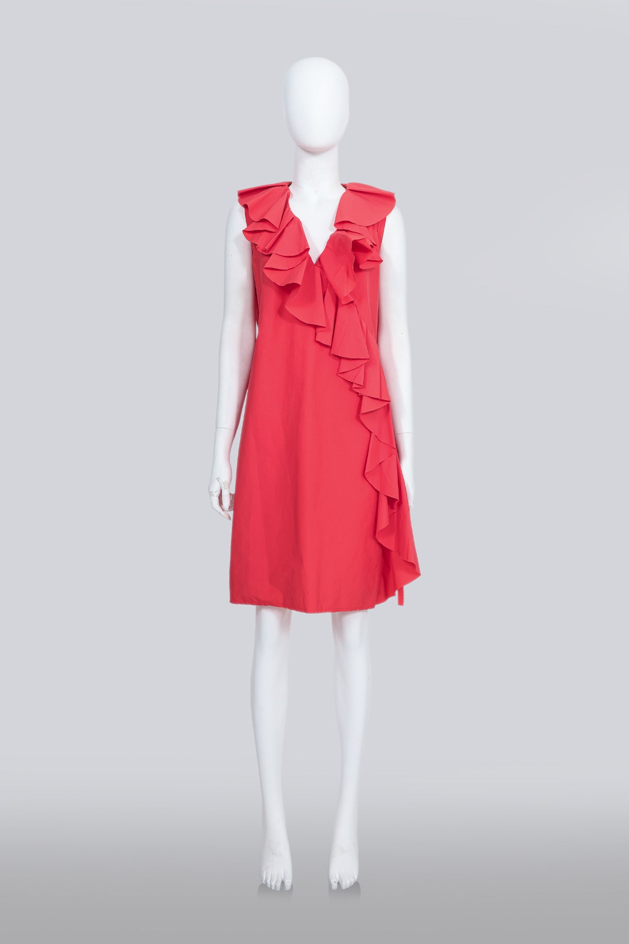 LANVIN - A CORAL RUFFLED SHIFT DRESS