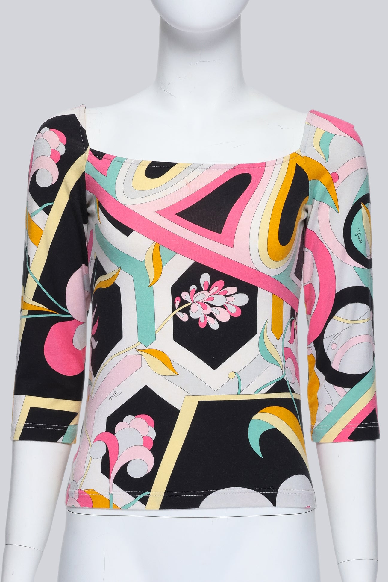 EMILIO PUCCI - A PATTERNED SQUARE-NECKLINE SHIRT