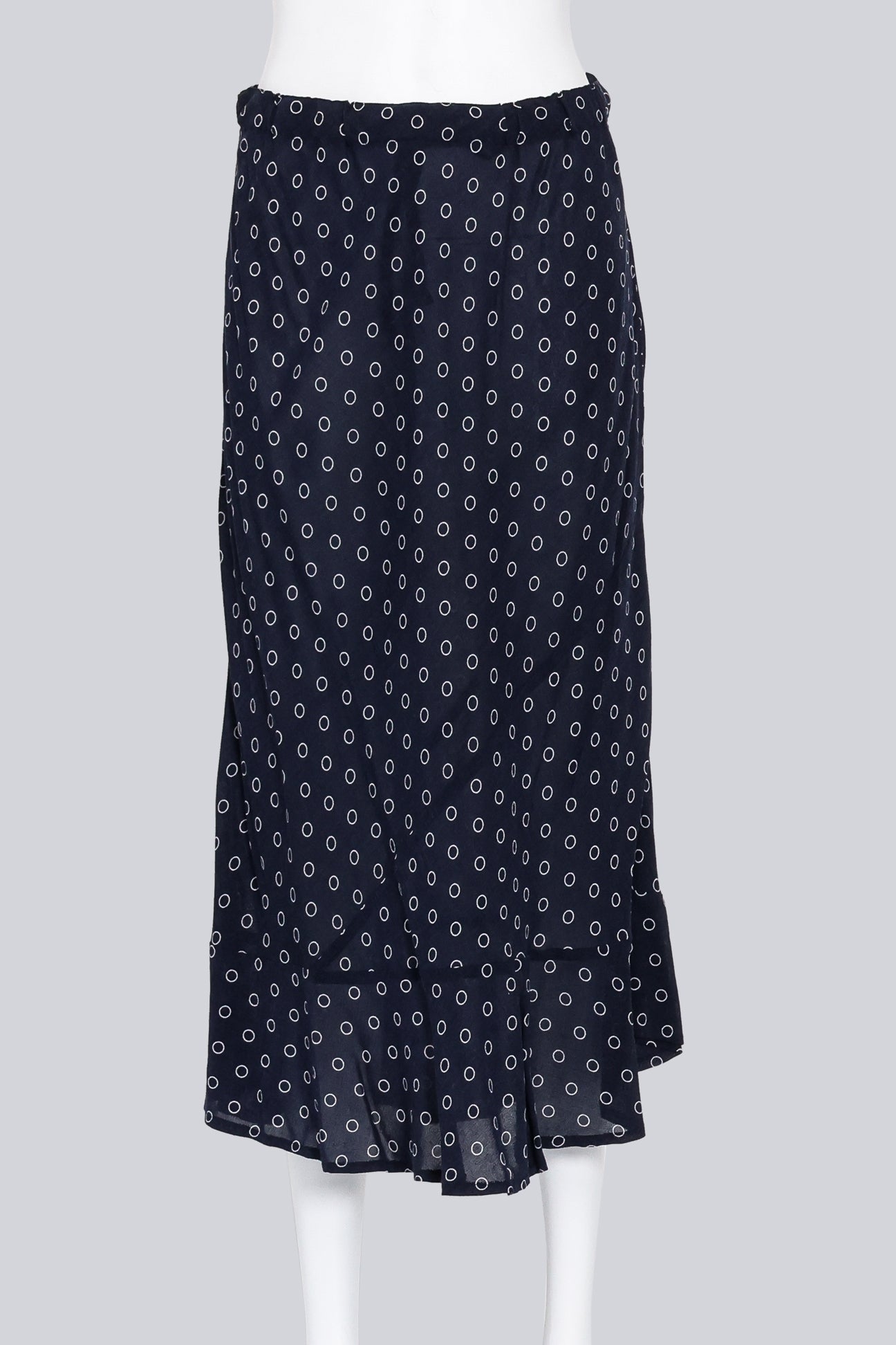 COMME DES GARCONS - A NAVY MAXI SKIRT WITH A WHITE RING PATTERN