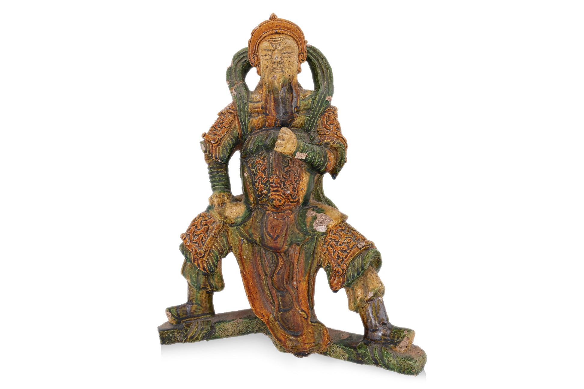 A SANCAI GUAN YU FIGURAL ROOF TILE