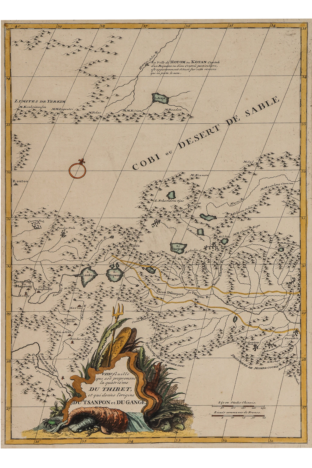 TWO EARLY HAND-COLOURED AND ENGRAVED MAPS OF TIBET, JEAN B. B. D'ANVILLE, 1737