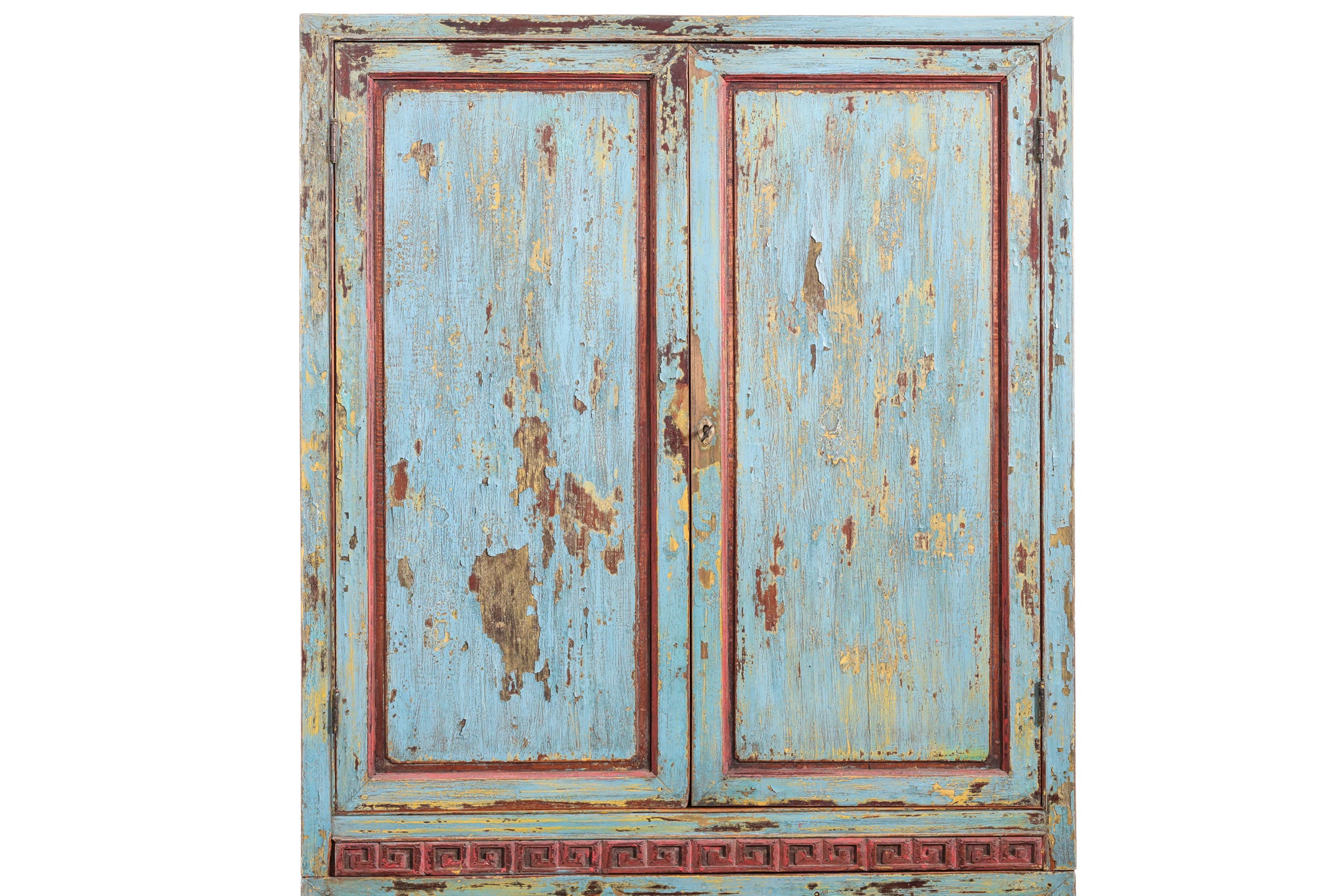 A TURQUOISE PAINTED TEAK CABINET