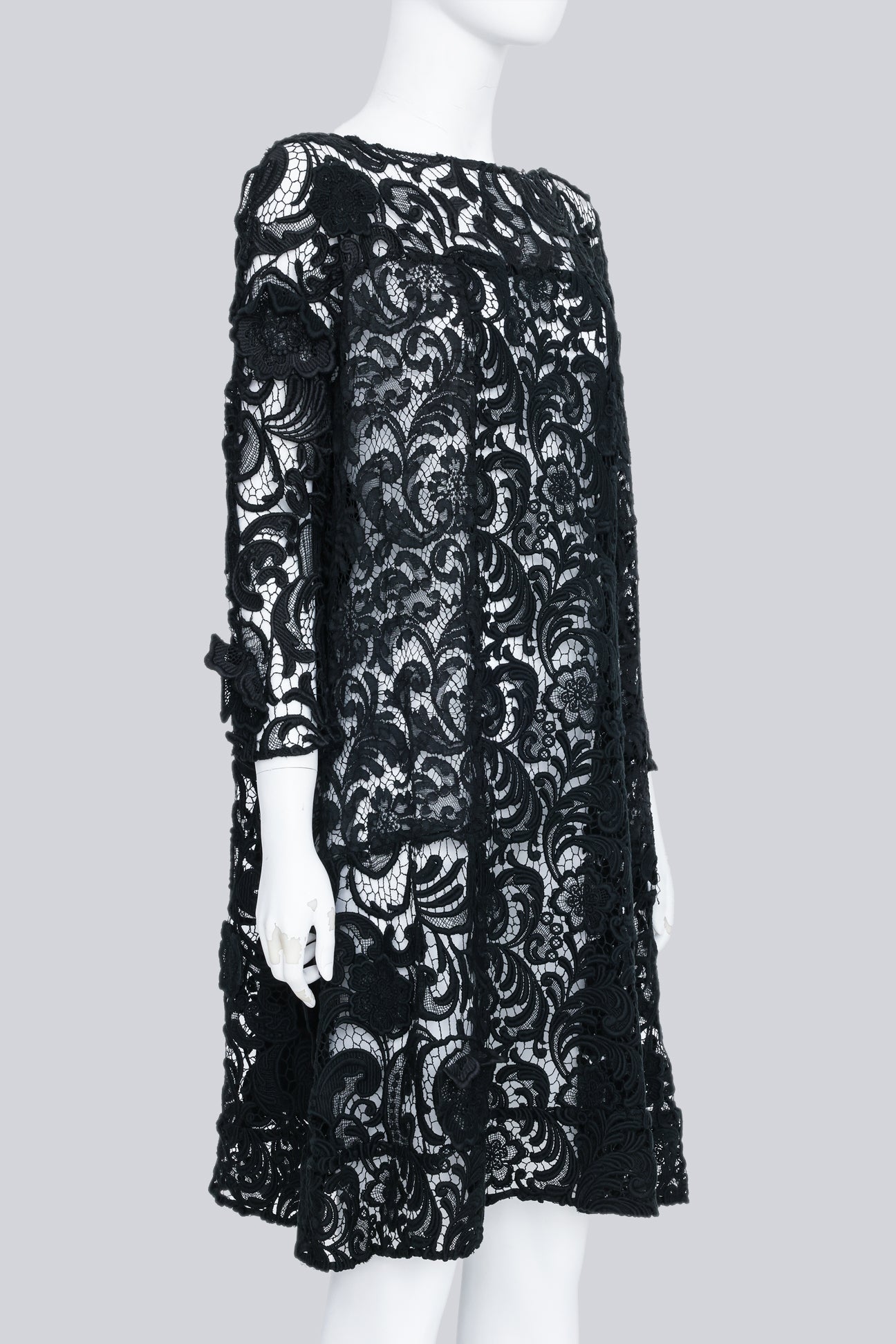 PRADA - A BLACK FLORAL LACE DRESS WITH LONG SLEEVES