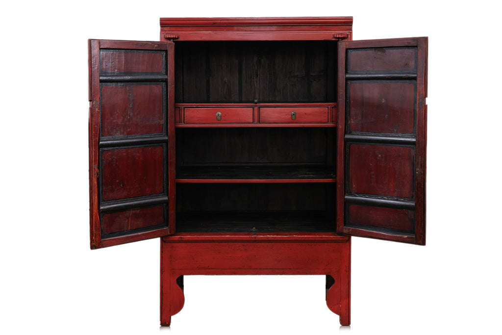 A CHINESE RED LACQUER WEDDING CABINET