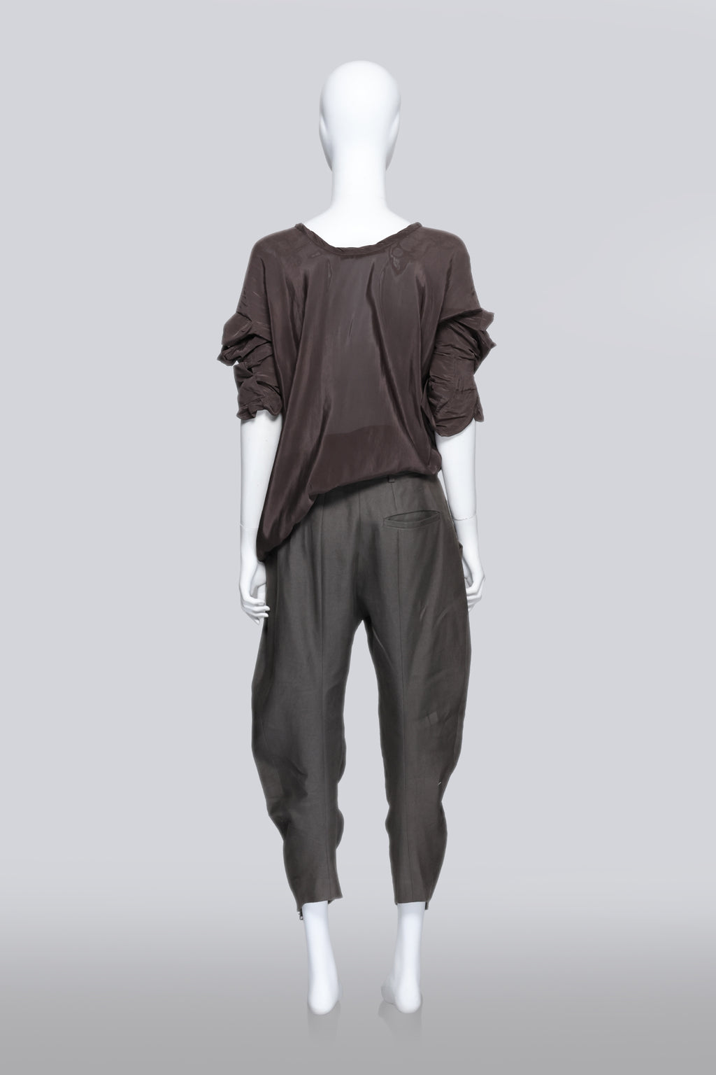 HAIDER ACKERMANN - A STONE BROWN POCKET SLEEVE BLOUSE AND TROUSER ENSEMBLE