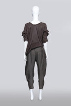 HAIDER ACKERMANN - A STONE BROWN POCKET SLEEVE BLOUSE AND TROUSER ENSEMBLE