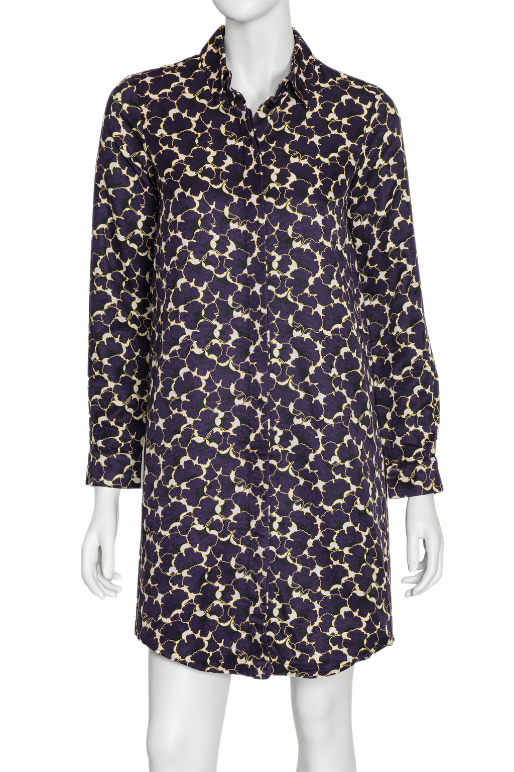 JIL SANDER NAVY - A PURPLE AND YELLOW PATTERNED LONG SLEEVE OVERSIZED SHIRT, RESORT RTW 2015