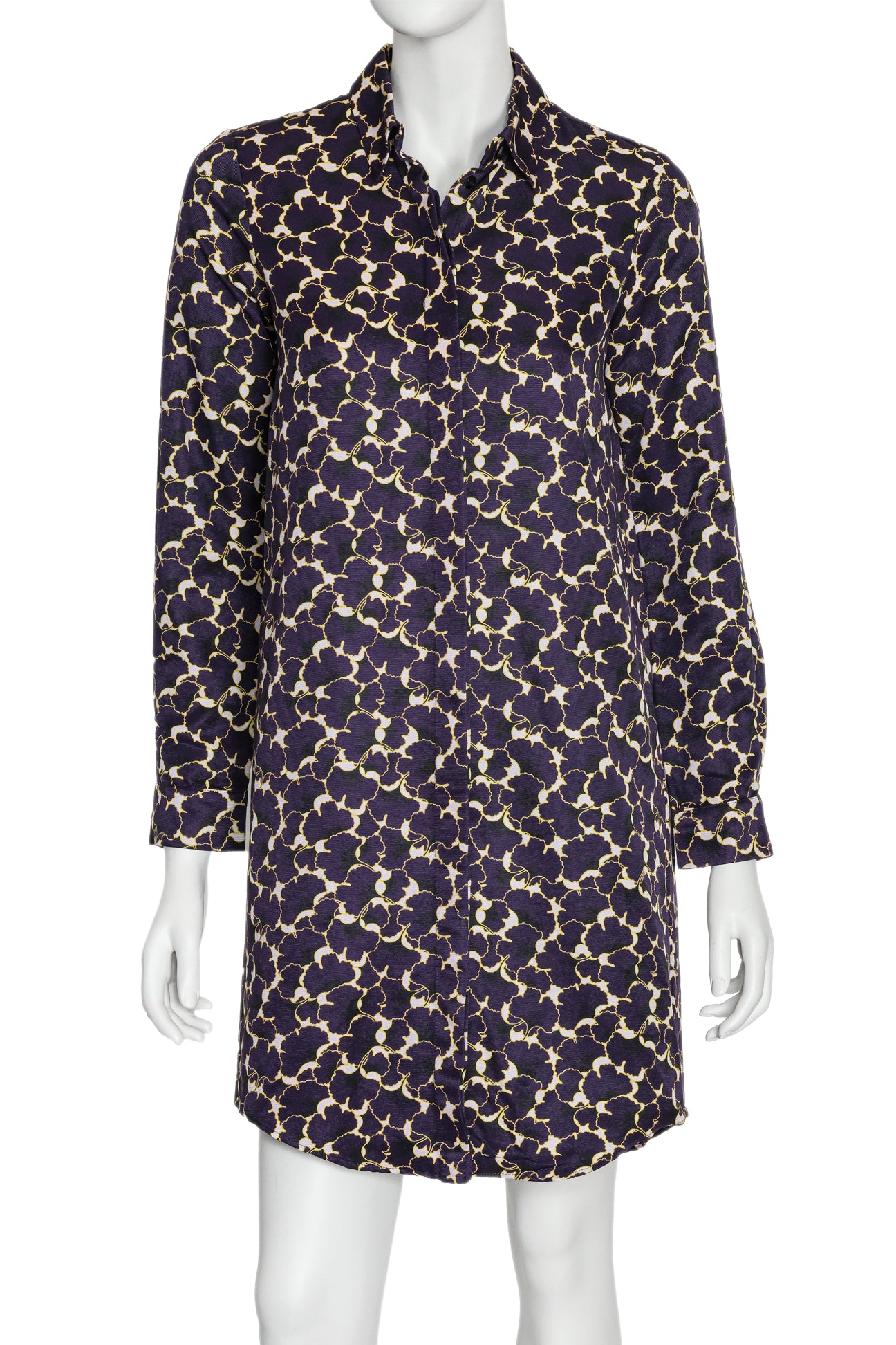 JIL SANDER NAVY - A PURPLE AND YELLOW PATTERNED LONG SLEEVE OVERSIZED SHIRT, RESORT RTW 2015