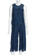 MSGM - A BLUE LACE TOP AND PANTS SET WITH BLACK TRIM