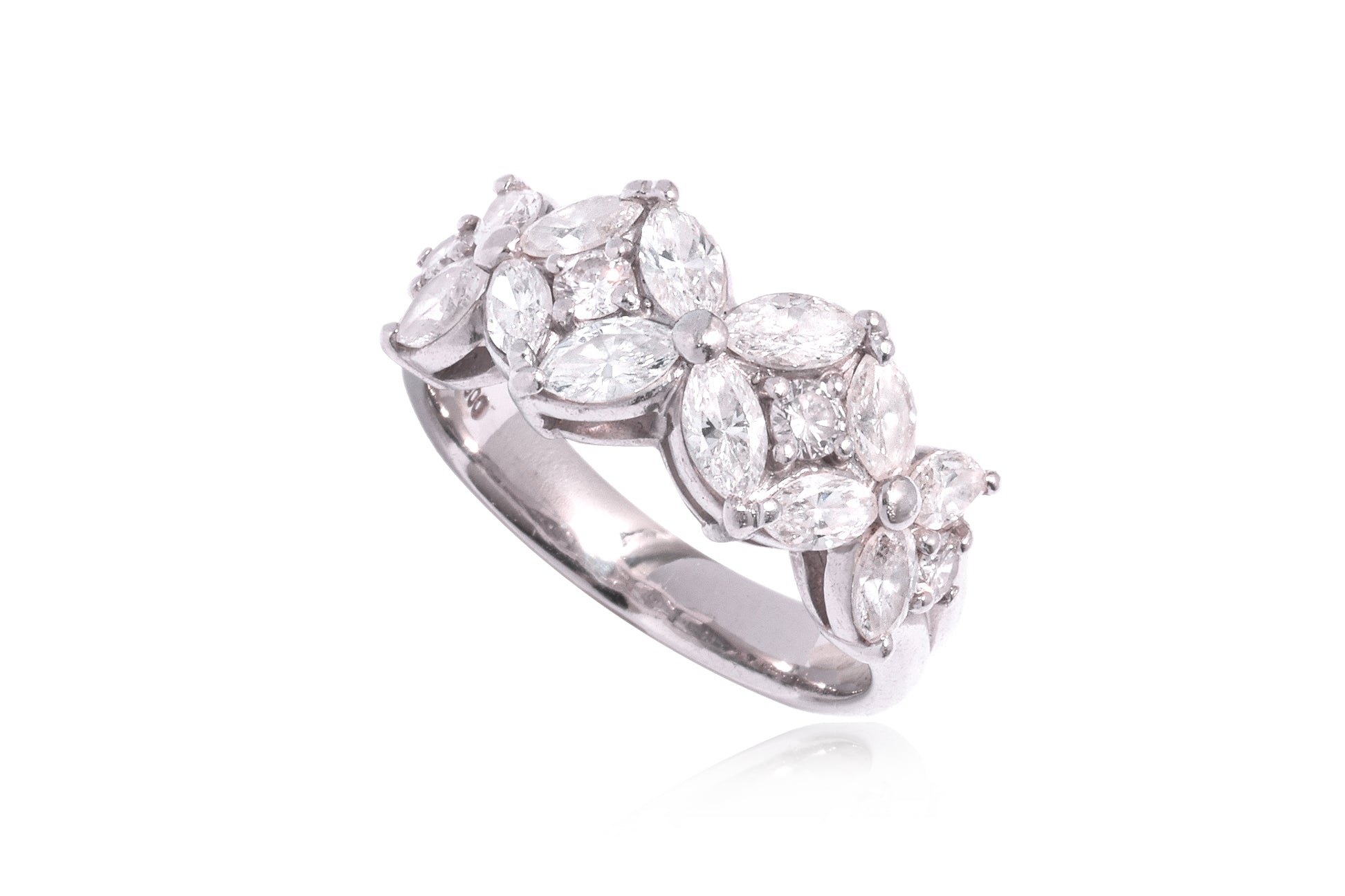 A MARQUISE AND ROUND CUT DIAMOND 'CLUSTER' RING