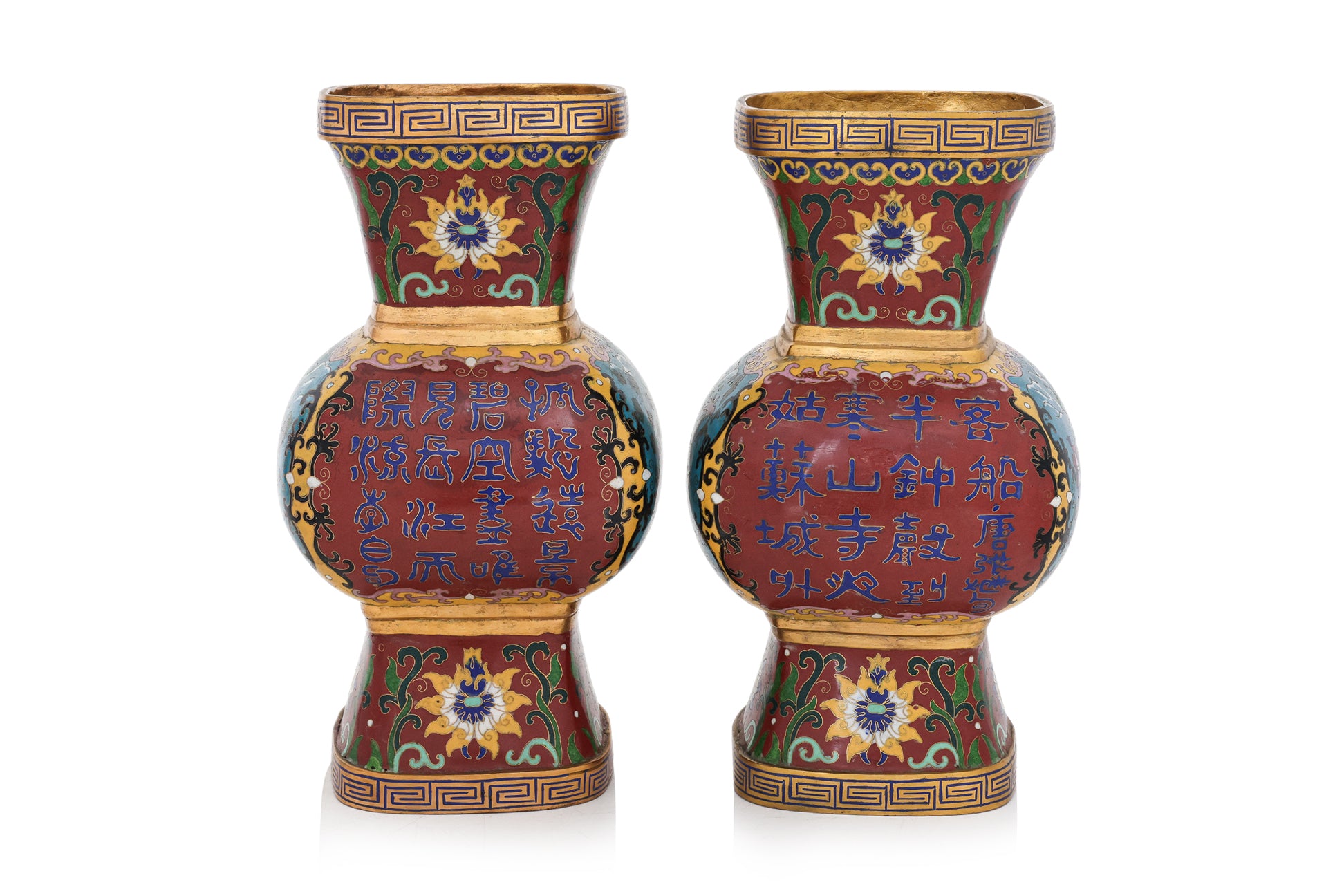 A PAIR OF GU-FORM CLOISONNÉ VASES
