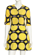 MARNI - A YELLOW AND BLACK CIRCLE PRINT SHORT SLEEVE DRESS, RTW SPRING 2012