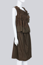 COMME DES GARÇONS TRICOT - A 2007 DARK OLIVE FLORAL RUCHED DRESS