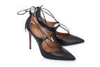 AQUAZZURA CHRISTY - A PAIR OF BLACK LEATHER LACE-UP HEEL