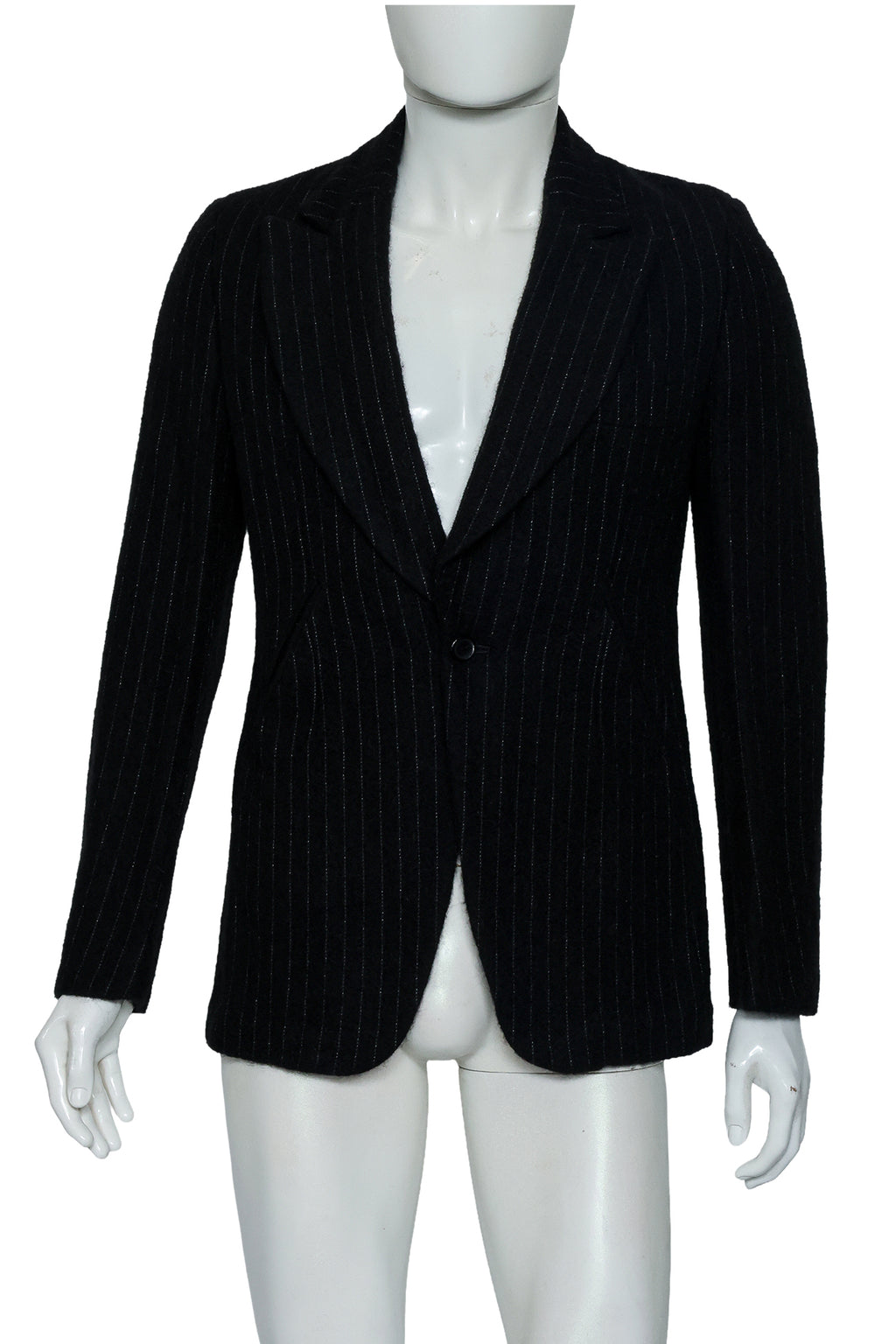 COMME DES GARÇONS HOMME PLUS - A BLACK PINSTRIPE WOOL AND MOHAIR BLEND BLAZER