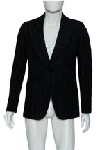 COMME DES GARÇONS HOMME PLUS - A BLACK PINSTRIPE WOOL AND MOHAIR BLEND BLAZER