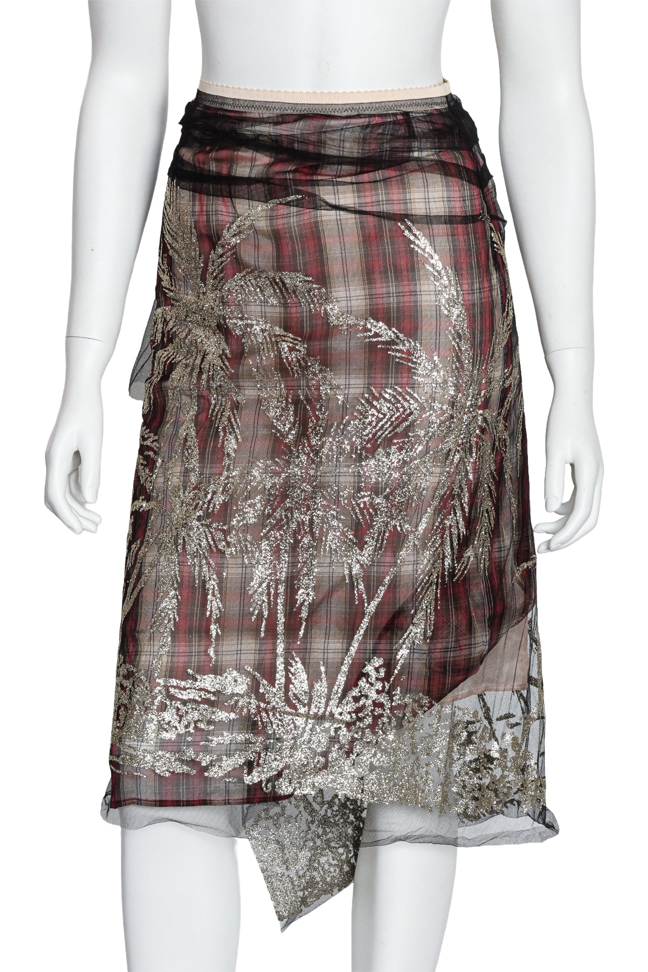N°21 - A TULLE AND SILK LINED PLAID SKIRT WITH PALM TREE SEQUIN EMBELLISHMENT