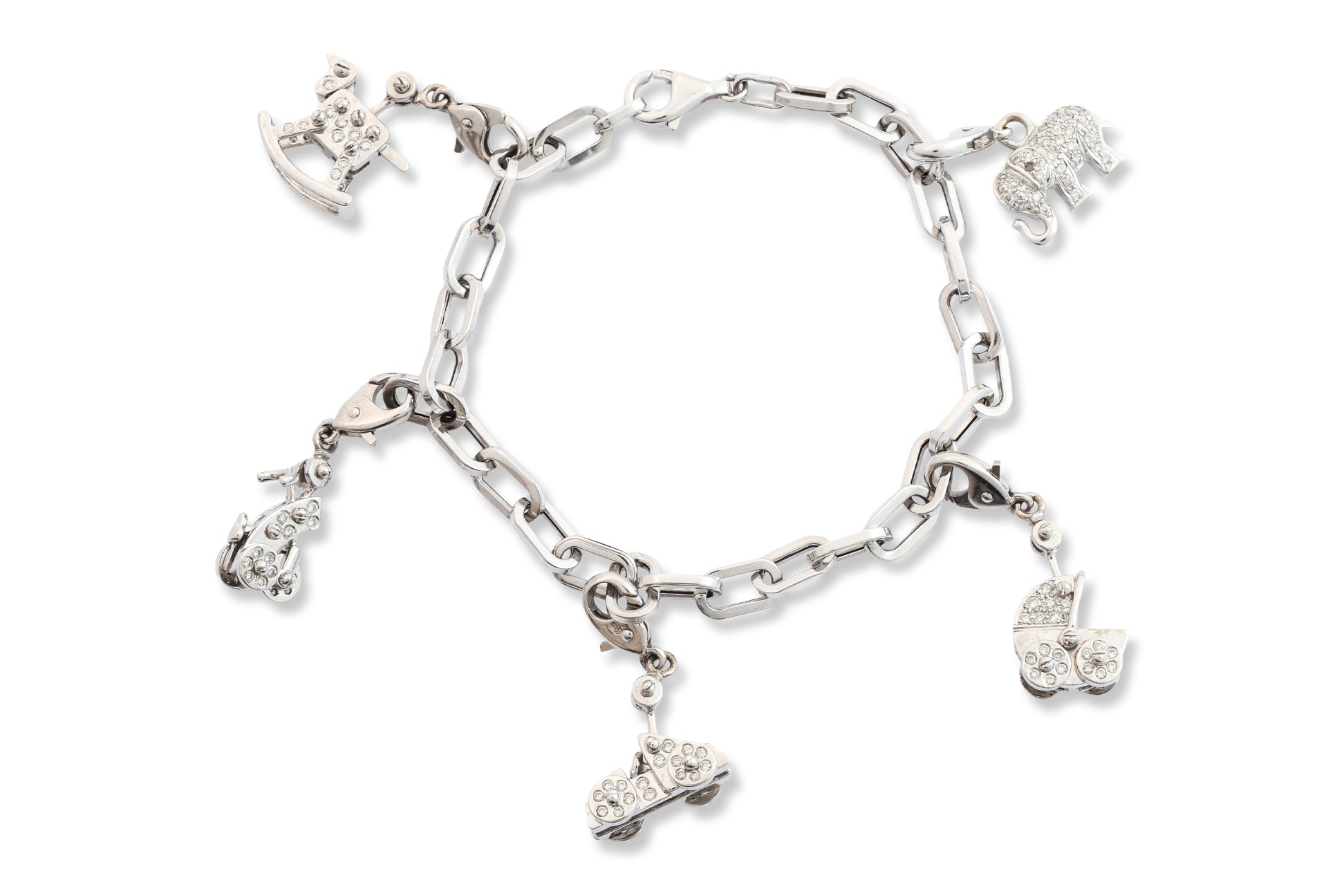 A CHARM BRACELET WITH DETACHABLE DIAMOND-SET CHARMS