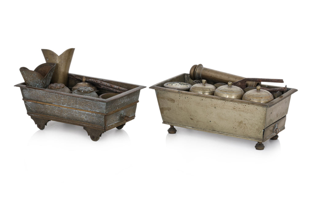 TWO BRASS SIREH SETS WITH BOXES