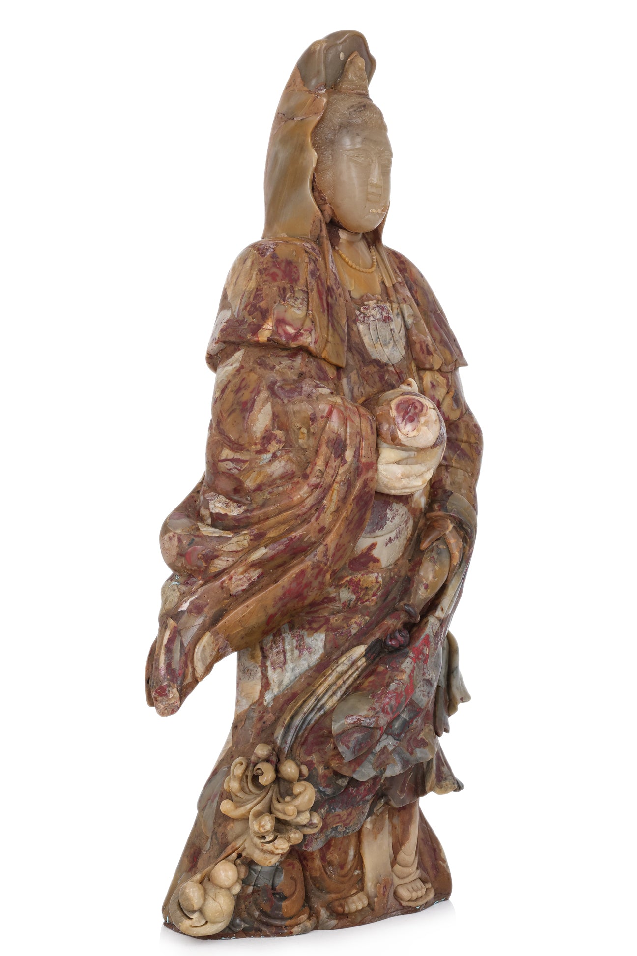 A LARGE SOAPSTONE MODEL OF GUANYIN