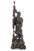 A LARGE CHINESE HARDWOOD FIGURAL LAMP