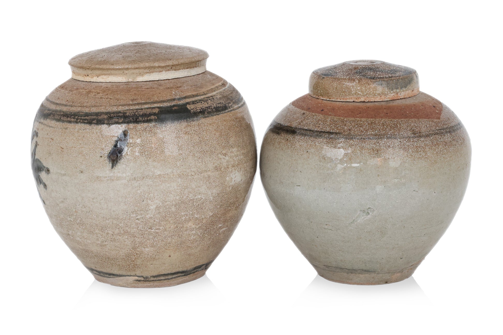 TWO BLUE AND WHITE JARS AND COVERS
