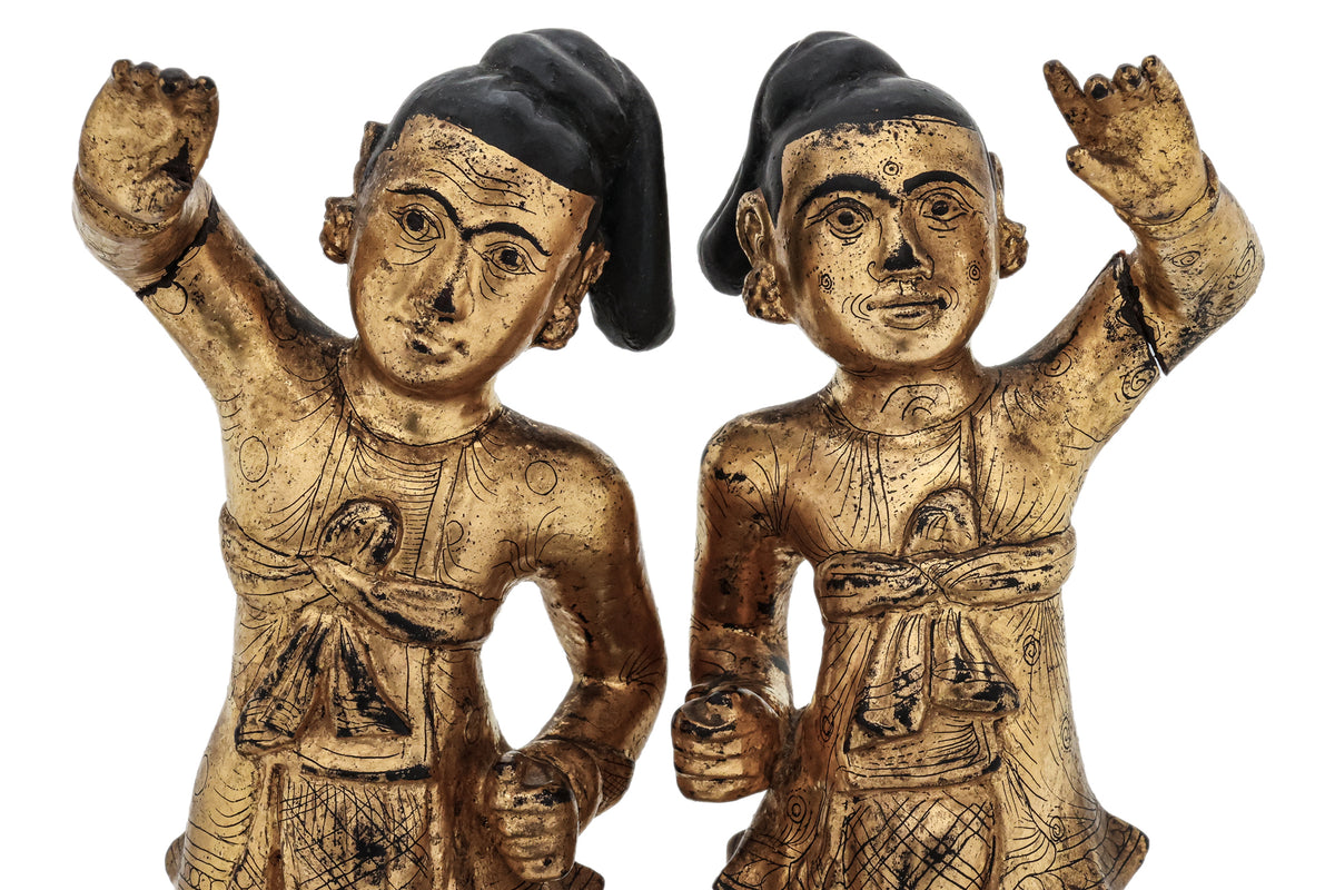 A PAIR OF BURMESE GILT AND LACQUERED NAT FIGURES