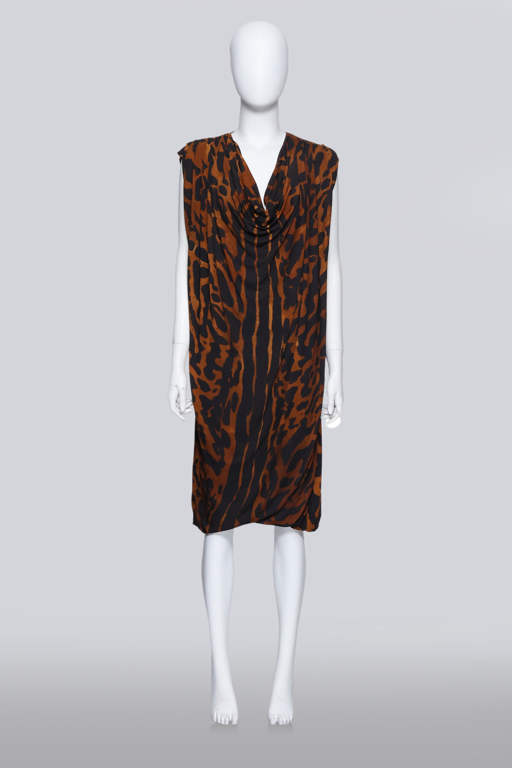 ALEXANDER MCQUEEN - AN OCELOT PRINT COWL DRESS