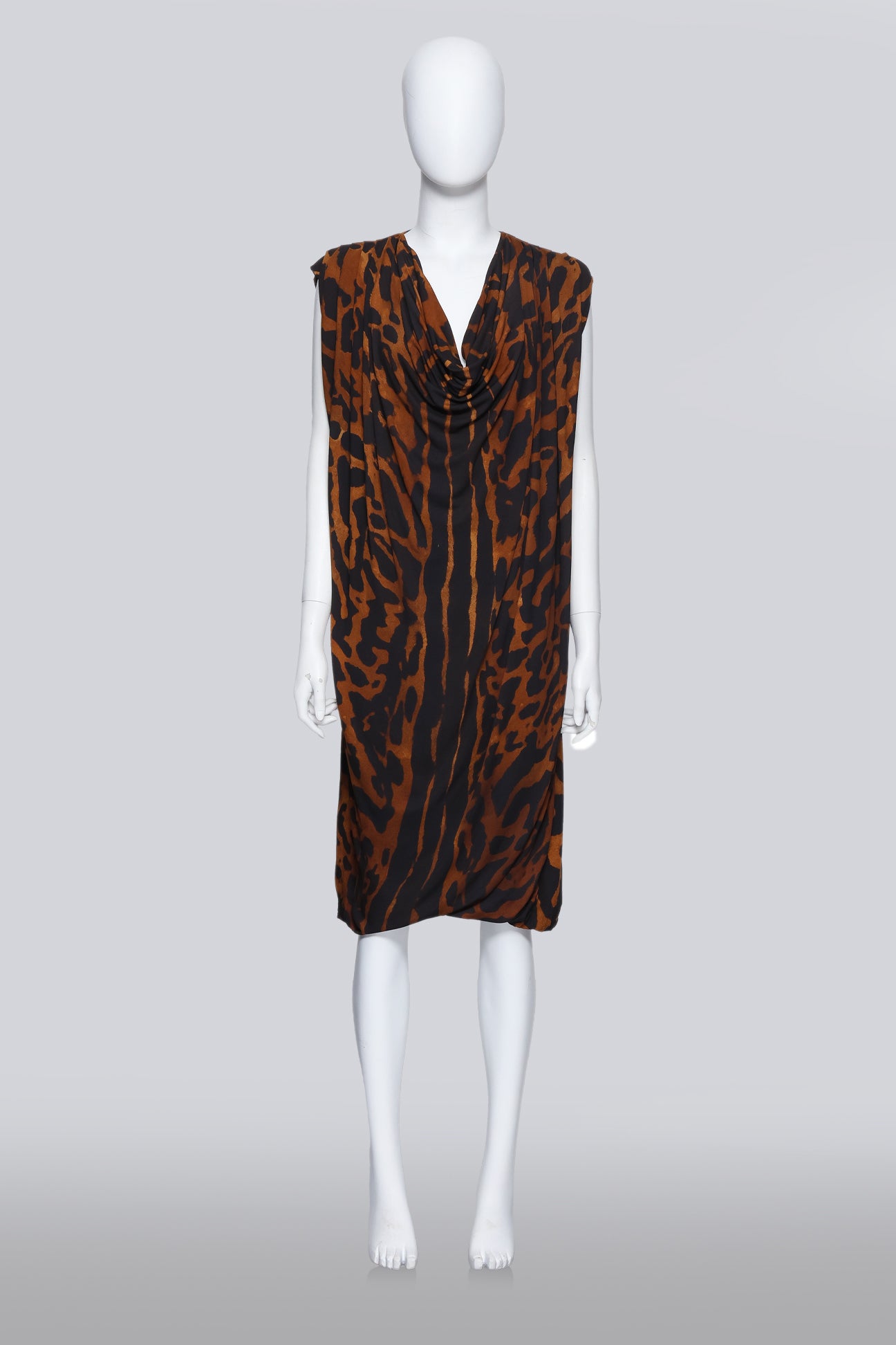 ALEXANDER MCQUEEN - AN OCELOT PRINT COWL DRESS