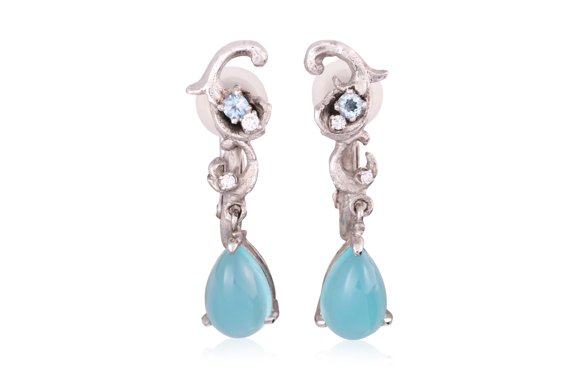 A PAIR OF CHALCEDONY, TOPAZ AND DIAMOND SCREW-ON EARRINGS