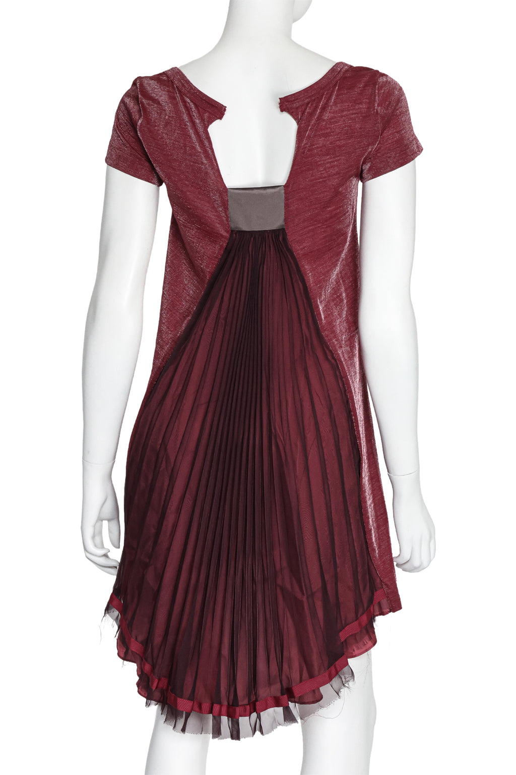 SACAI - A SHORT SLEEVE DRESS WITH PLEATED TULLE PANEL